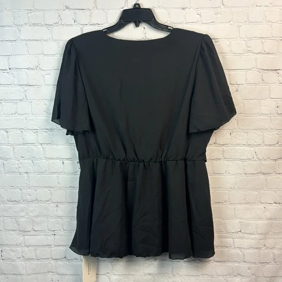 BloomChic Black Flutter Sleeve Wrap Peplum Blouse Plus Size 3X - Picture 7 of 7